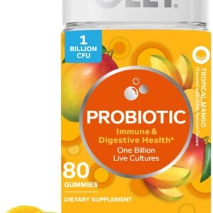 OLLY Probiotic Gummy, Immune System and Digestive Support, 1 Billion CFUs, Chewable Probiotic Supplement, Mango Flavored, 40 Day Supply – 80 Count
