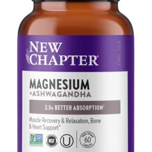 New Chapter Magnesium + Ashwagandha – Supports Muscle & Bone Health* – Highly Absorbable – Non-GMO, Kosher, Vegan & Gluten Free – 60 Tablets
