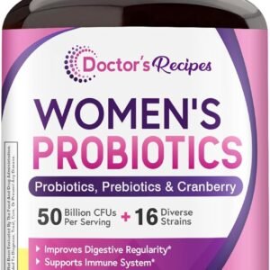 Doctor’s Recipes Women’s Probiotic, 120 Caps 50 Billion CFU 16 Strains, with Organic Cranberry, Digestive Immune Vaginal & Urinary Health, Shelf Stable, Delayed Release, No Soy Gluten Dairy