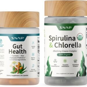 Snap Supplements Gut Health Lipase Supplement & Organic Spirulina Chlorella Bundle–Probiotic + Greens–Supports Digestion, Detox, Energy & Immune Health, 50 + 120 Vegetarian Capsules (1 Month Supply)