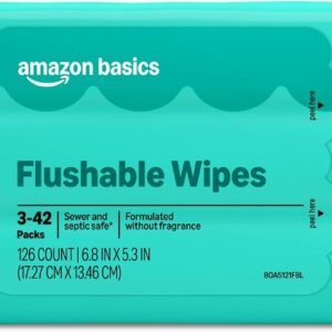 Amazon Basics Adult Wet Wipes Flushable Fragrance Free, 126 Count (3 Packs of 42), Packaging May Vary