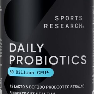 Sports Research Daily Probiotics with Prebiotics, 60 Billion CFU – Vegan Capsules for Gut Health & Digestive Support, Probiotics for Women & Men – Non-GMO Verified & Gluten Free – 30 Count
