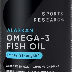 Sports Research® Omega-3 Fish Oil 1250 – Triple Strength Fish Oil Supplement from Wild Alaska Pollock – MSC Certified Sustainable · Non-GMO · Soy Free – 180 Softgel Capsules