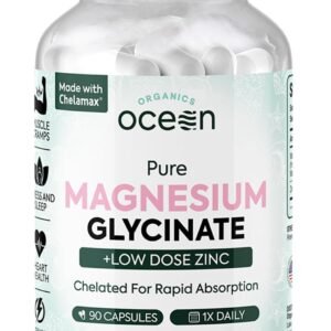 Organics Ocean Pure Magnesium Glycinate with Zinc – Maximum Strength Chelated Magnesium Supplement for Women and Men for Muscle Cramps and Sleep Support – 90 Capsule