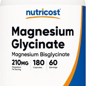 Nutricost Magnesium Glycinate Capsules (180 Capsules, 210 mg Per Serving) – Magnesium Glycinate Supplement for Gentle Absorption