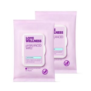 Love Wellness pH Balanced Wipes for Women | Feminine Hygiene for Cleansing with Aloe Vera | Fragrance-Free Intimate Health | Moisturizing, Soothing & Calming for Sensitive Skin | Travel Size | 2-Pack