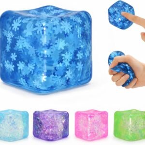 Cube Shaped Squeeze Balls, Super Solid Squishy Stress Relief Toys, Glitter Filled Squeeze Toys,Anxiety Relief Toys for Teens & Adults, Desk Fidget Decor (Blue-A)