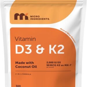Micro Ingredients Vitamin D3 2,000 IU + K2 MK-7 50 mcg, 300 Softgels | Made with Coconut Oil | 2-in-1 Formula | Easy to Swallow, Non-GMO