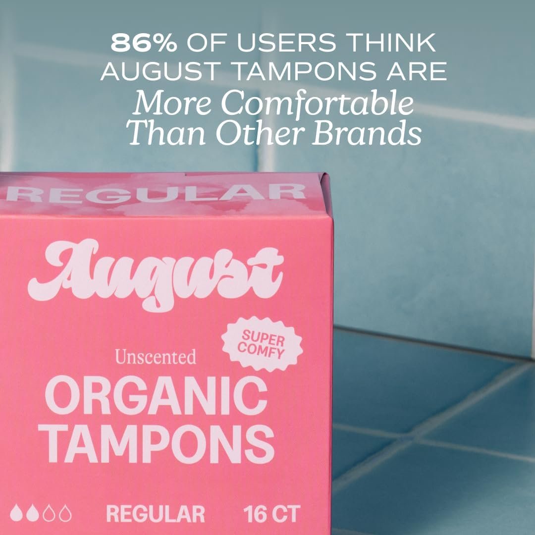August Regular Tampons - Easy-Glide Long Applicators - 36-Pack 100% Organic Cotton Tampons for Women, Non-Toxic, Fragrance-Free, and Hypoallergenic - Image 6