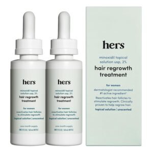 hers Hair Regrowth Treatment – Topical Minoxidil 2% Solution for Women – Supports Thicker, Fuller Hair – Non-Greasy – Unscented, 2 Pack