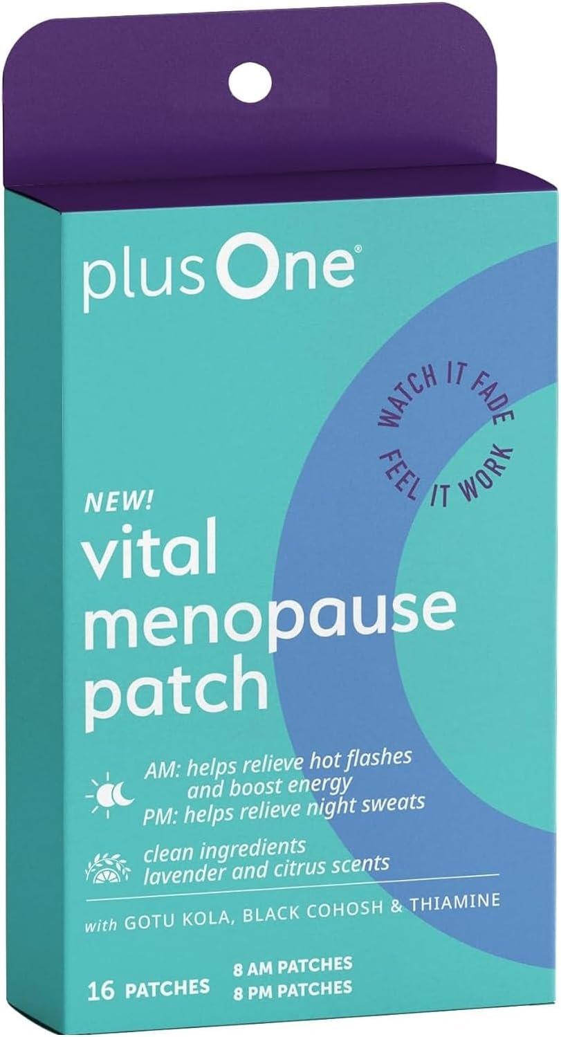 plusOne Vital Menopause Patches AM & PM – Hot Flash & Night Sweat Support – Promotes Energy & Sleep – Herbal Arjuna Daily Patches – 16ct | Herbal Arjuna Daily Patches, Promotes Energy & Sleep