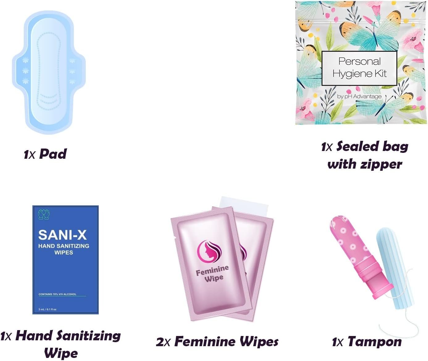 Menstrual Kit All-in-One 10 Pack | Convenience on The Go | Period Kit Pack for Travelling, Tweens & Teenager | Individually Wrapped Feminine Hygiene Product (Butterflies) - Image 2