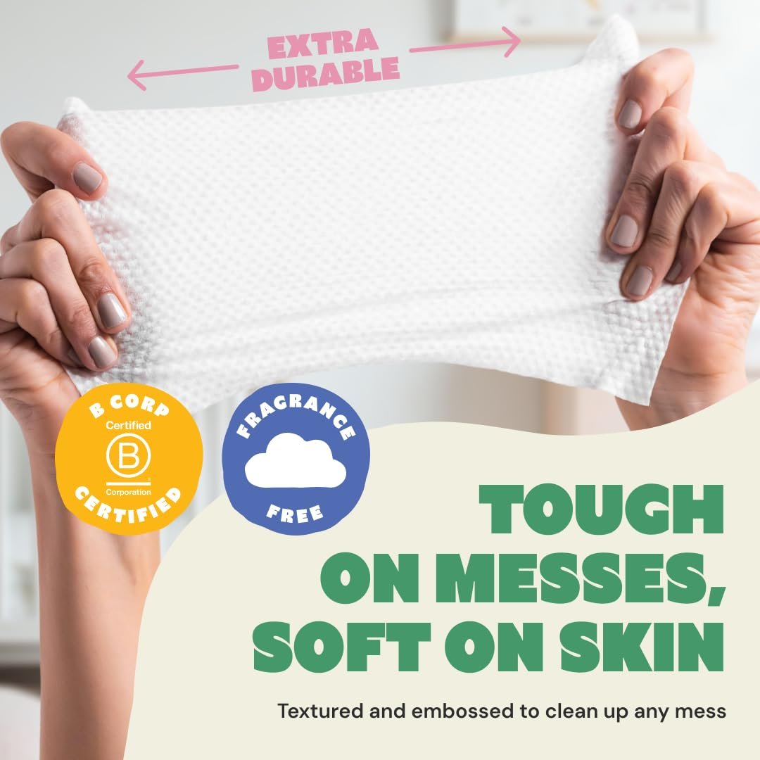 DYPER Newborn Sensitive Baby Wipes Unscented (224 Count), 99.9% Water-Based, Plant-Based & Hypoallergenic - Gentle for Sensitive Skin, Plastic-Free Multi-Use Wet Wipes (Pack of 4) Packaging May Vary - Image 3
