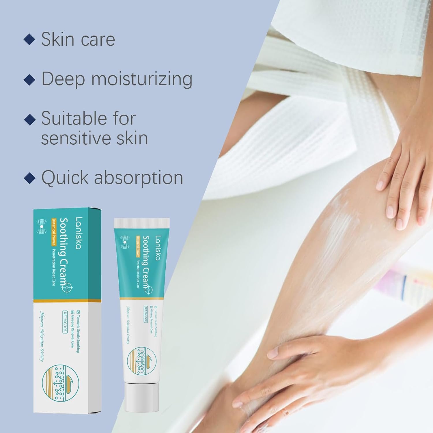 RVDU LANISKA Herbal Vein Care Cream for Legs & Shoulders, Botanical Massage Cream with Turmeric, Ginseng & Mugwort, Fast-Absorbing Moisturizing Formula for Daily Skin Care, 1 oz - Image 5