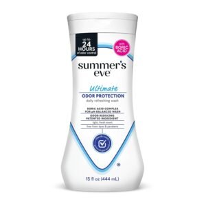 Summer’s Eve Ultimate Odor Protection Daily Feminine Wash, pH-Balanced Formula Body Wash for Women with Boric Acid Helps Control Vaginal Odor, 15 Fl Oz