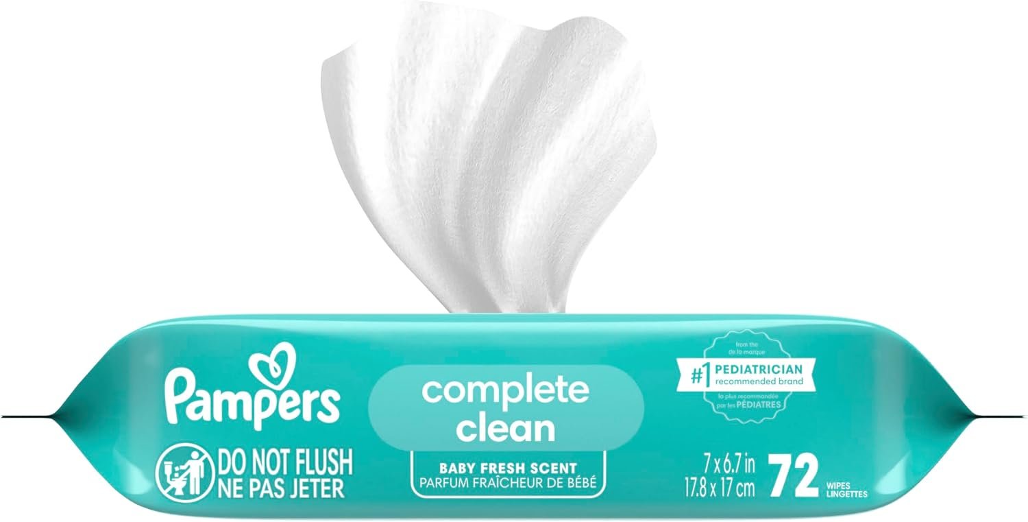 Pampers Baby Wipes, Complete Clean Baby Fresh Scented Wipe, Gently Cleans Head to Toe, 864 Total (12 Flip-Top Packs) - Image 10