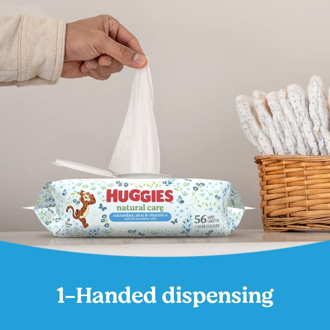 Huggies Natural Care Cucumber, Aloe and Vitamin E Baby Wipes, Hypoallergenic, Scented, 10 Flip-Top Packs (560 Wipes Total), Packaging May Vary - Image 6