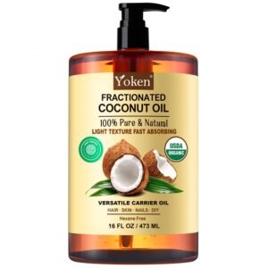 Yoken Fractionated Coconut Oil 16oz, USDA Organic Carrier Oil for Skin