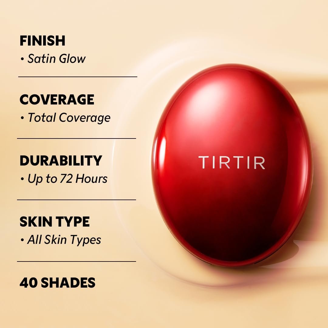 TIRTIR Mask Fit Red Cushion Foundation | Full coverage, Weightless, Skin fit, Satin Glow Finish, Korean Makeup BB Foundation, beauty, Tattoo cover up, Buildable (#24N Latte, 0.63 Fl Oz) - Image 4