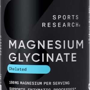 Sports Research® Magnesium Glycinate – Supports Restful Sleep & Enzymatic Processes – 160 mg Chelated Magnesium – Vegan Capsule – 90 Count