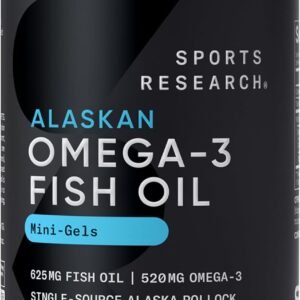 Sports Research® Omega-3 ­­Fish Oil Mini-Softgels – Sourced from Wild Caught Alaska Pollock – Burpless, Bovine Free, Non-GMO, & MSC Certified Sustainable – 120 Count