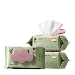 Bc Babycare Cloud Moist Baby Wipes, Thick & XL, 99% Water, Ultra-Hydrating, Unscented, Hypoallergenic for Sensitive Skin, Biodegradable, 3 Flip-Top, 240 Count