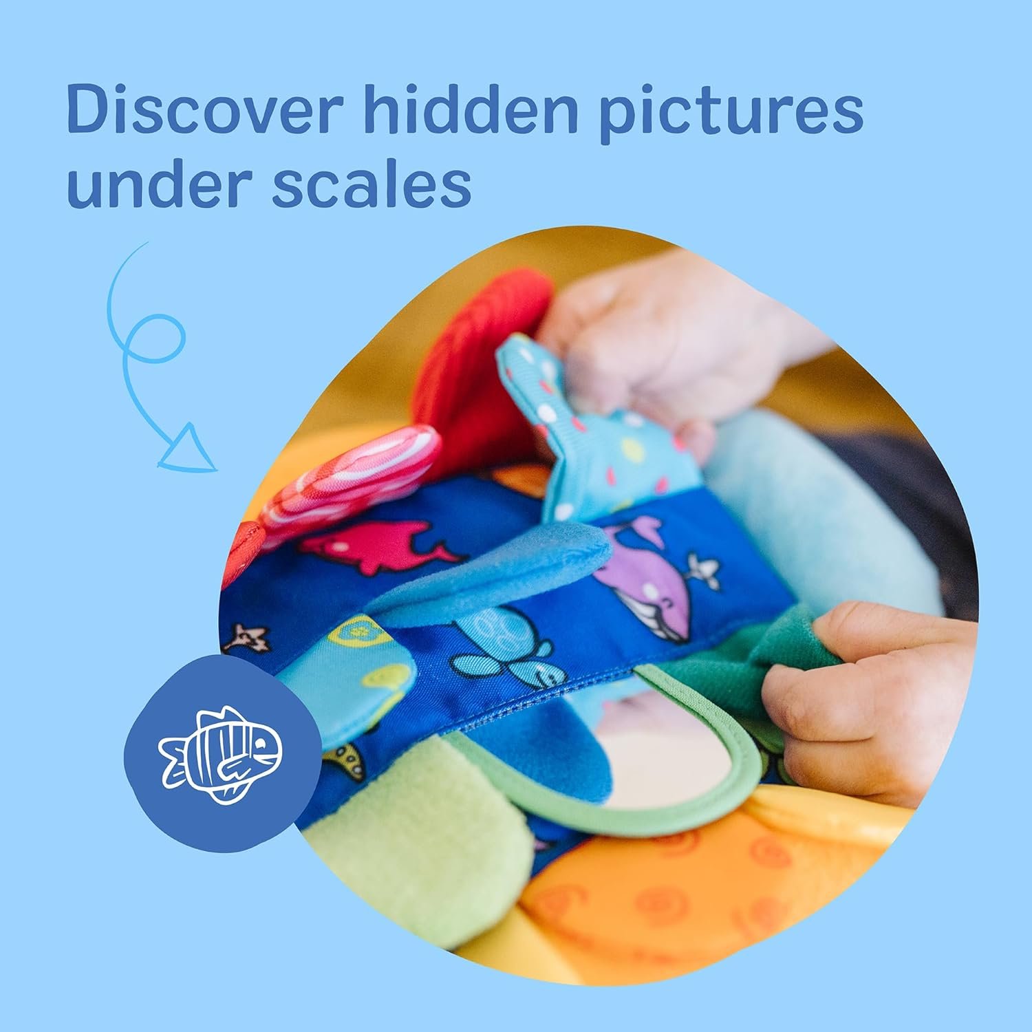 Melissa & Doug K’s Kids, Flip Fish Stuffed Animal, Soft Baby Book, Multi-Textured Squeaking & Crinkling Infant Sensory Toys for Babies with Baby Mirror, Tummy Time Toys for Infants Ages 0–9 Months - Image 3