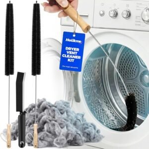Holikme 3 Pcs Dryer Vent Cleaner Kit, 304 Stainless Steel Replacement Lint Brush for Clothes Dryer Vent Trap, Cleaning Brush & Flexible Crevice Tool