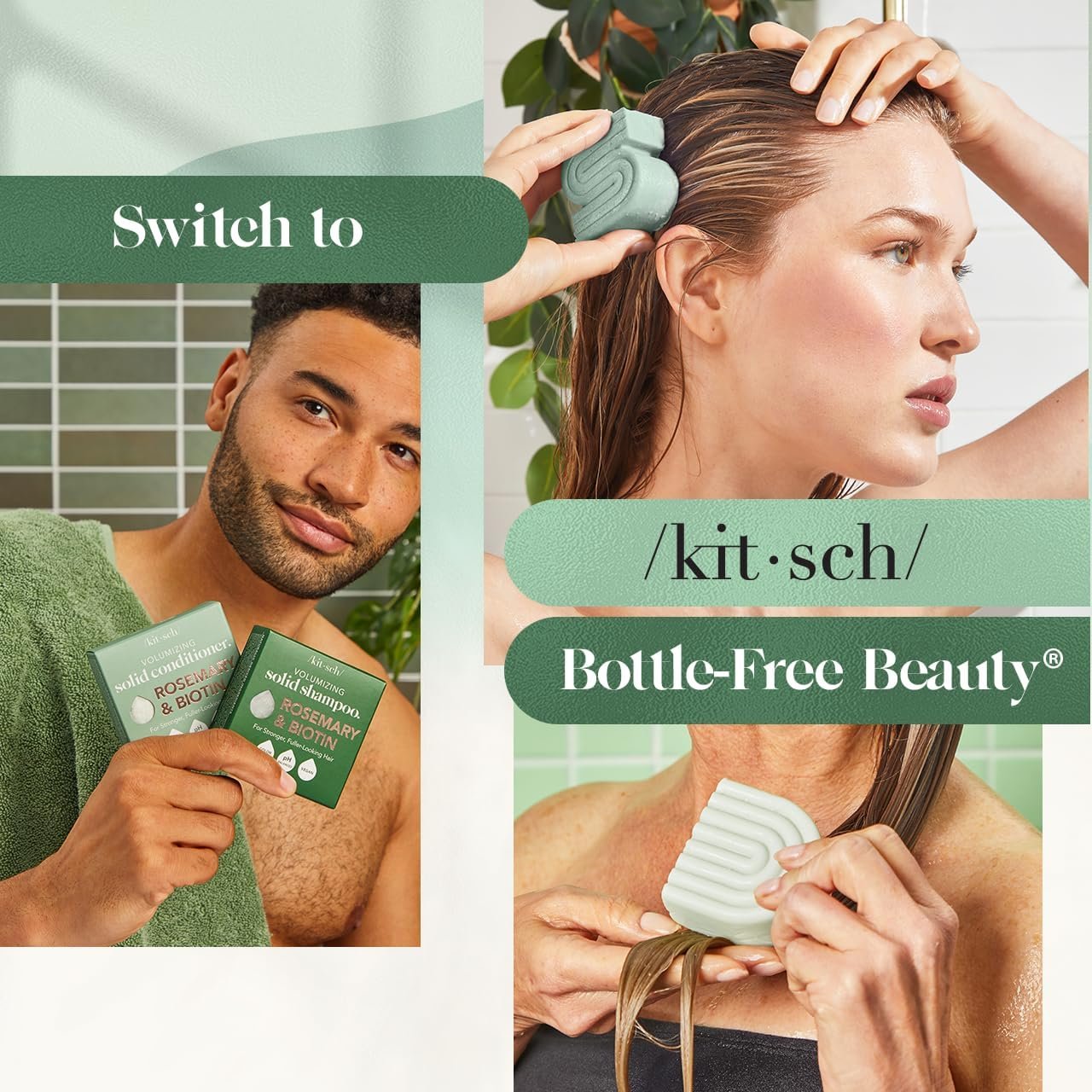 Kitsch Rosemary & Biotin Shampoo and Conditioner Set for Hair Growth - Strengthening, Thickening & Volumizing Shampoo and Conditioner Bar - Paraben, Sulfate & Silicone Free - 2 pack - Image 7