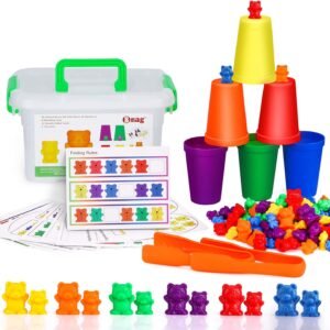 Bmag Counting Bears with Matching Sorting Cups,Number Color Recognition STEM Educational Toy for Toddler, Pre-School Learning Toy with 90 Bears,2 Tweezers,11 Activity Cards,1 Storage Box