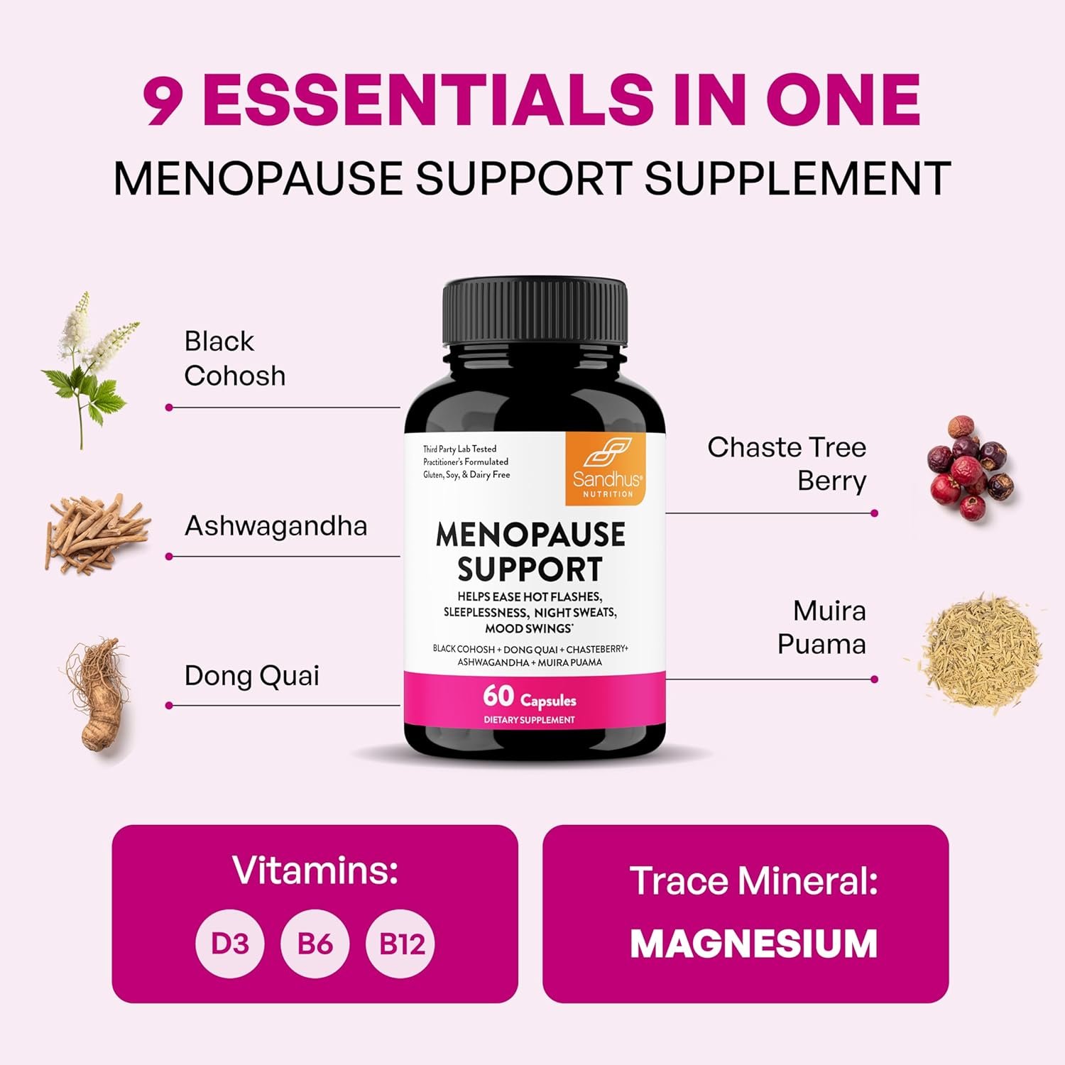 Complete Menopause Support Supplement For Women | With Ashwagandha, Black Cohosh, Dong Quai & Muira Puama | Helps Easing Hot Flashes Night Sweats Mood Swings Hormone Balance & Harmony | 120 Capsules - Image 6