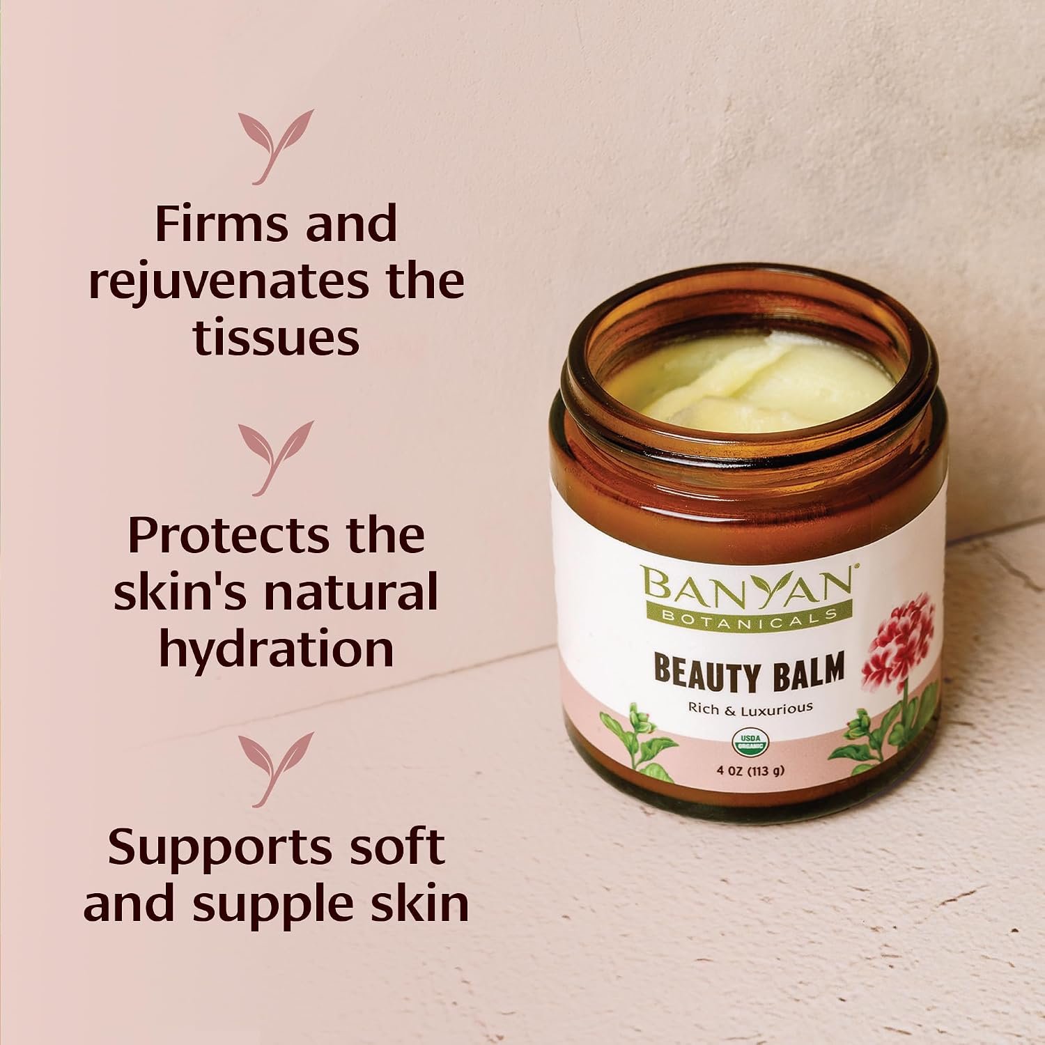 Banyan Botanicals Beauty Balm – Organic Face & Body Moisturizer with Shatavari & Ashwagandha – Rich Night Cream, Hand & Foot Balm for Dry Skin – Ghee & Coconut Oil Base – 4 oz – USDA Organic - Image 2