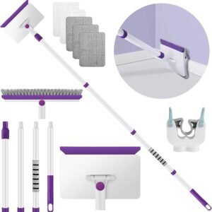 Baseboard Cleaner Tool with Handle, 60″ Extendable Long Handle Baseboard Cleaner with 5 Reusable Pads for Baseboards Cleaning, Ceiling, Wall, Floor, Bathroom Kitchen