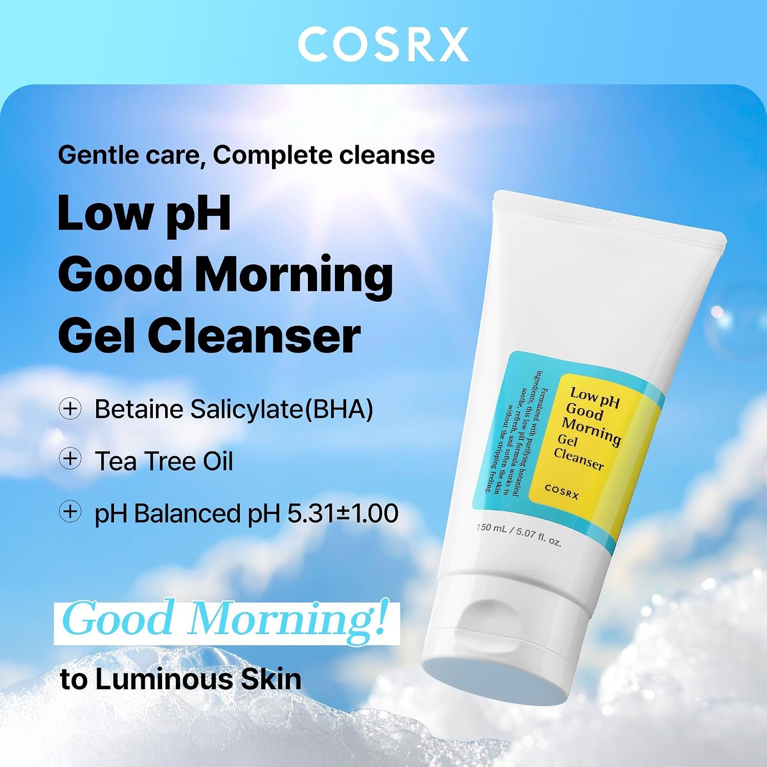 COSRX Low pH Good Morning Gel Face Cleanser, 5.07 fl oz, BHA Face Wash, Daily Mild Face Cleanser for Sensitive Skin, PH Balancing, Korean Skin Care, Korean Face Wash - Image 2