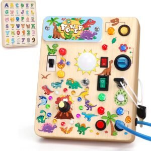 Grarain Busy Board for Toddlers – Montessori Educational Toy for 1-3 Year Old Boys & Girls | Travel-Friendly Sensory Learning Activity | Ideal for Kids with Autism(Dinosaur Busy Board)