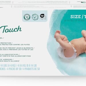 Amazon Brand – Mama Bear Gentle Touch Baby Diapers, Size 1, Leak Protection, Wetness Indicator, Umbilical Cord Cutout, 200 Count (4 packs of 50)