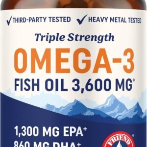 Triple Strength Omega 3 Fish Oil 3600 mg | EPA & DHA | Over 2100mg Omega-3 Fatty Acids | 1300mg EPA + 860mg DHA | Best Essential Fatty Acids | Premium Wild Caught & Burpless Fish Oil | 120 Ct