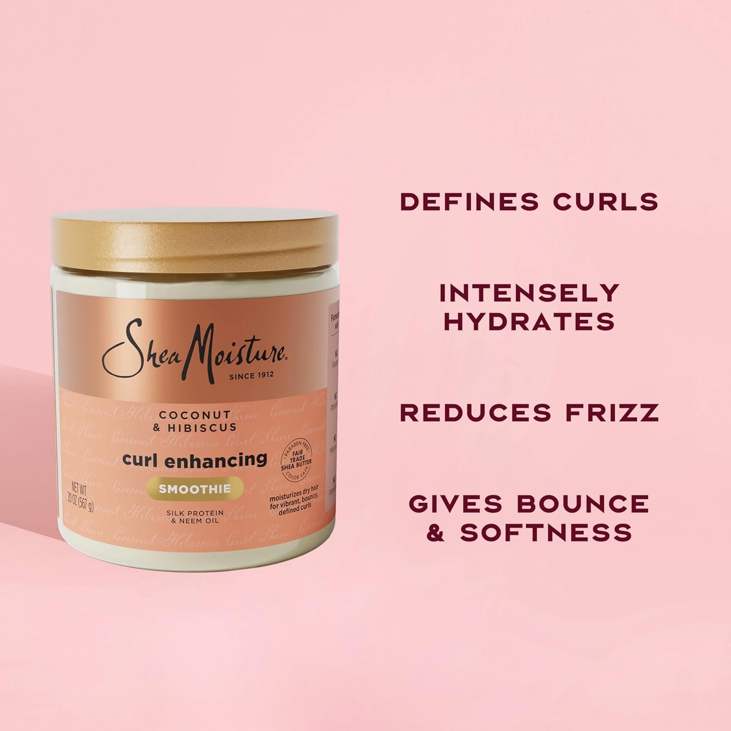 SheaMoisture Curl Enhancing Smoothie Hair Cream Coconut and Hibiscus for Thick, Curly Hair Sulfate Free and Paraben Free Curl Cream 20 oz - Image 5