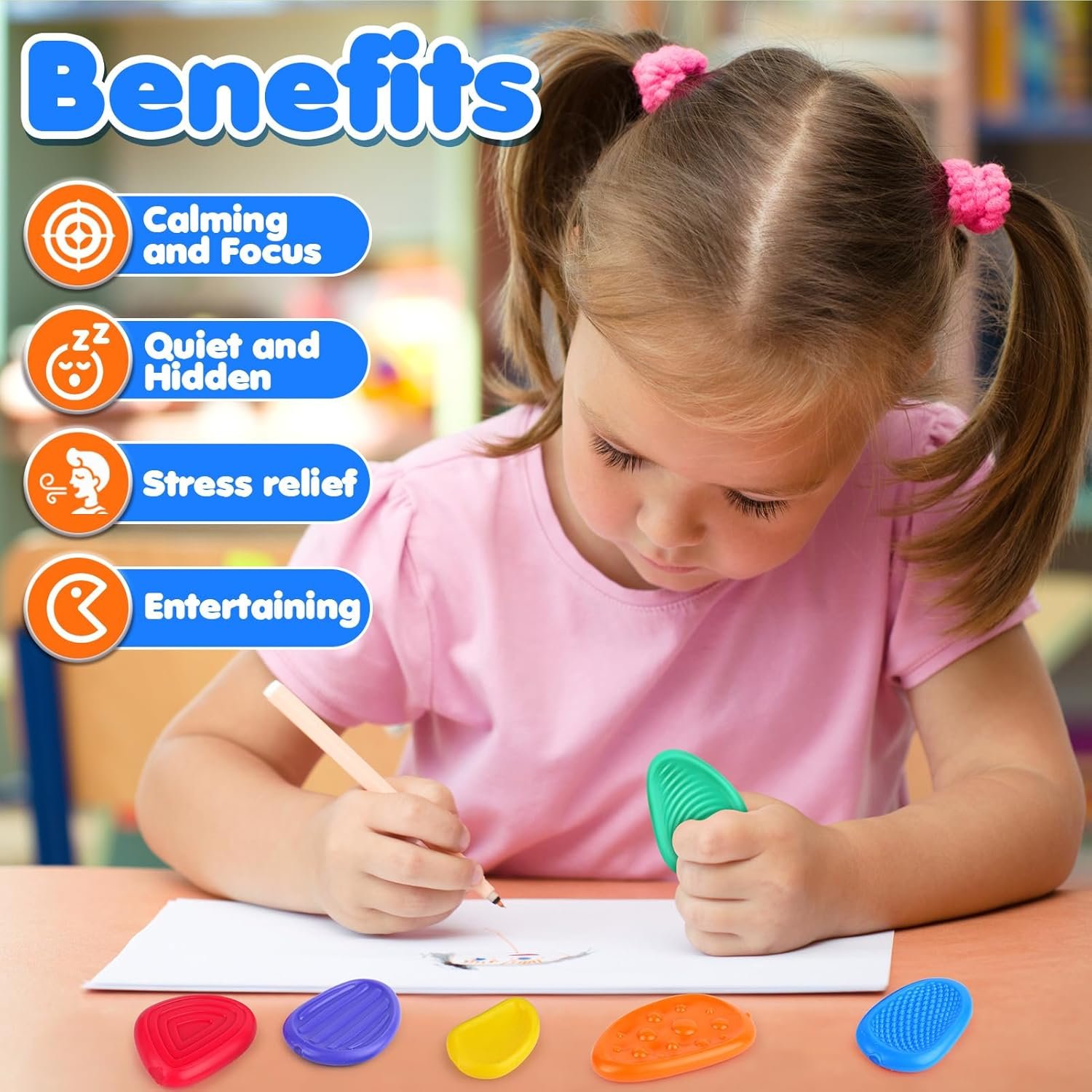 Fidget Toys Sensory Stone for Kids: 6 Pack Textured Soft Worry Stone for Autism Kids Calming - Fidget Stress Toys for Students Stress Relief - Small Prizes Fidget Toys - Image 4