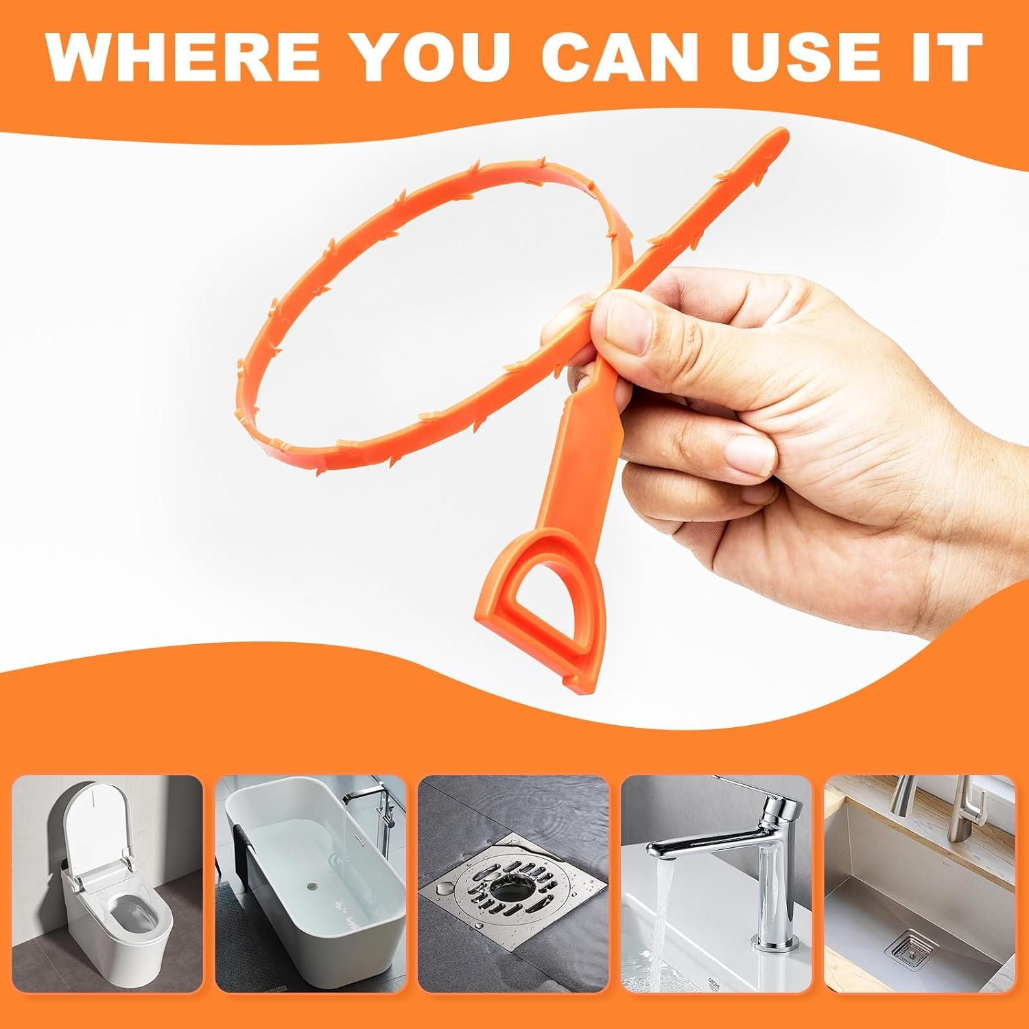 Drain Snake Clog Remover - 4 Pack 20 Inch Flexible Hair Drain Removal Tool for Sink, Shower, Tub & Toilet, Drain Cleaner with Grip Handle - Easy Use Kitchen & Bathroom Drain Opener - Image 3
