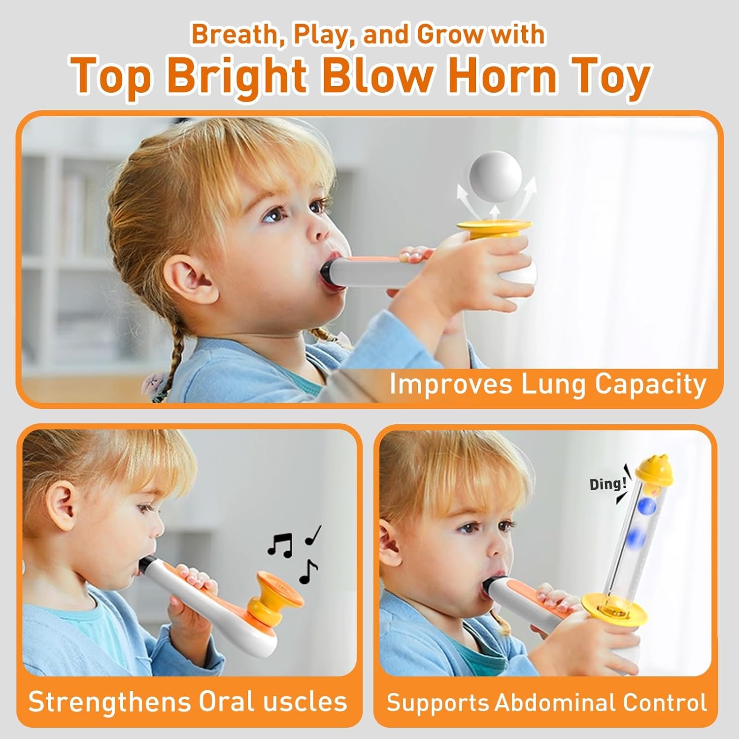 TOP BRIGHT 3in1 Sensory Toys for Toddlers Autism, Oral Motor Speech Therapy Montessori Toys for 3 4 5 Year Old with Whistle, Ball Blowing, Floating Blow Pipe Balls Birthday Gift - Image 3