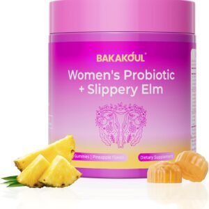 BAKAKOUL Feminine Probiotics Gummies for Women, Vaginal Probiotics with Slippery Elm,Prebiotics & Probiotics Supports pH Balance,Immune Health, Vegan, Non-GMO, Pineapple Flavor,60 Gummies 1 Pack