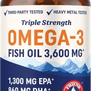 Triple Strength Omega 3 Fish Oil 3600 mg | EPA & DHA | Over 2100mg Omega-3 Fatty Acids | 1300mg EPA + 860mg DHA | Best Essential Fatty Acids | Premium Wild Caught & Burpless Fish Oil | 180 Ct
