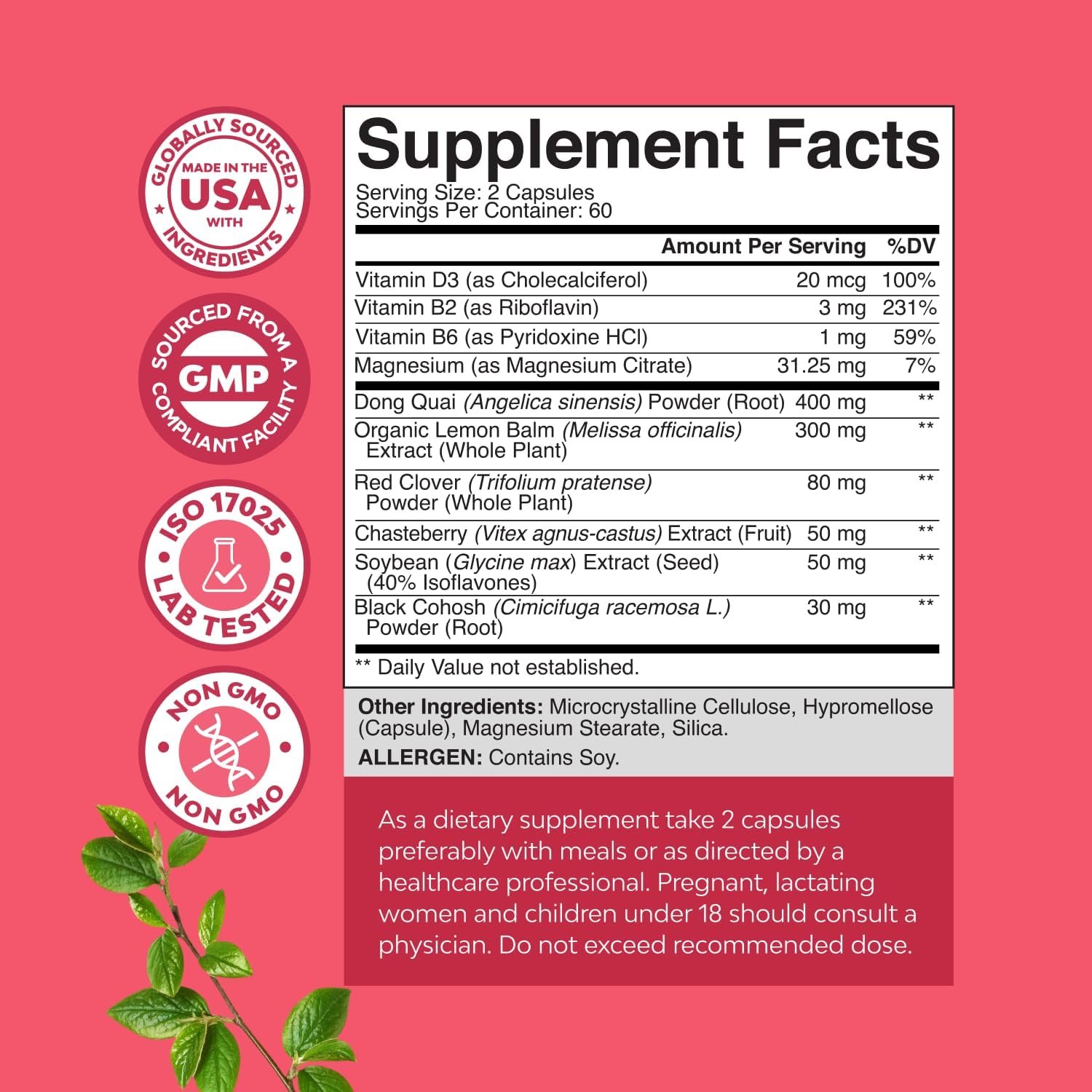Natures Craft Complete Herbal Menopause Supplement for Women - Female Hormone Balance Capsules for Night Sweats Hot Flashes & Mood Swings with Dong Quai, Chaste Berry & Black Cohosh Root - 120 Count - Image 8