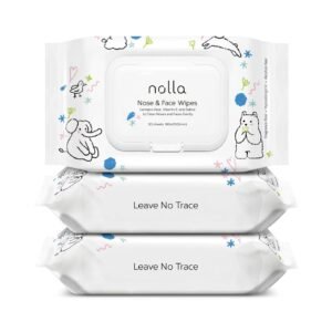 Nolla Nose and Face Wipes for Babies & Kids with Saline, Vitamin E, & Aloe | Unscented | Compostable, 90 Count (3 Packs of 30)