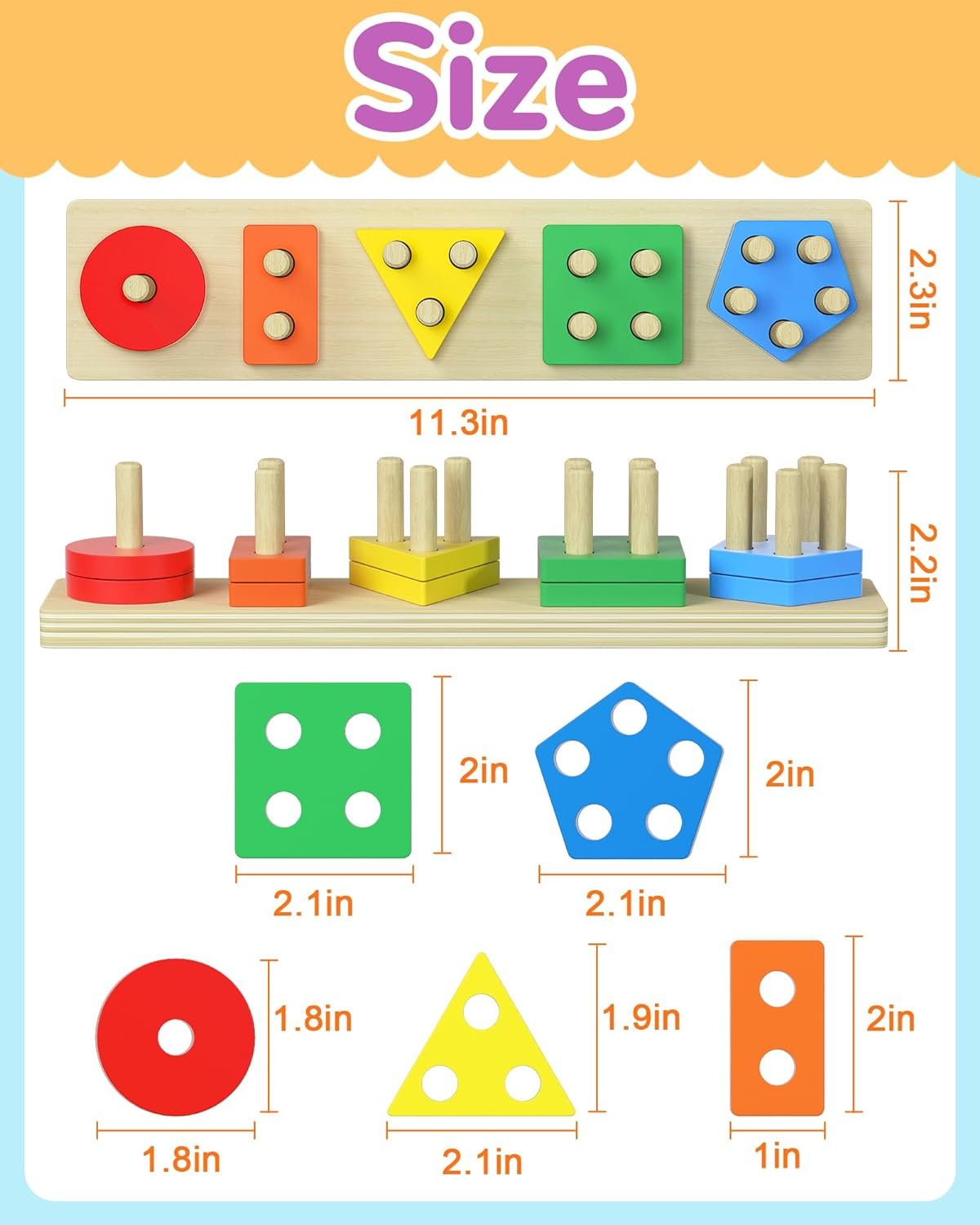 Tonberless Montessori Toys for 1 2 3 Year Old Boy Girl, Toys for Ages 2-4 Toddlers Kids Baby, 1 2 Year Old Boy Girl Birthday Gifts, Wooden Learning Puzzles Shape Sorter Toys for Toddlers 1-3 - Image 6