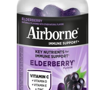 Airborne Elderberry + Zinc & Vitamin C Gummies For Adults, Immune Support Vitamin D & Zinc Gummies With Powerful Antioxidant Vitamins C D & E – 50 Gummies, Elderberry Flavor