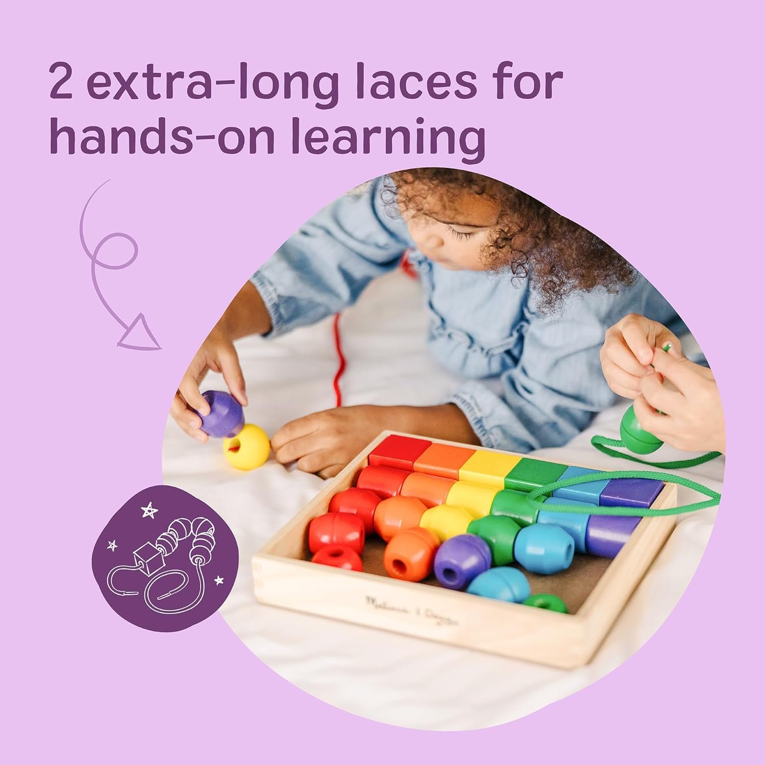 Melissa & Doug Primary Lacing Beads - Educational Toy with 30 Wooden Beads and 2 Laces for Toddlers, Fine Motor Skills Lacing Toys for Toddlers and Kids Ages 3+ - Image 6