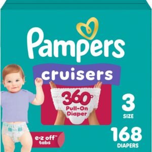 Pampers Diapers – Cruisers 360 – Size 3, 168 Count, Babyproof, up to 100% Leakproof Pull-On Diaper (Packaging May Vary)