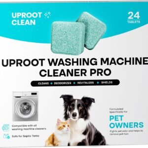 Uproot Clean Washing Machine Cleaner Tablets – 24 Pack for a 12 Month Supply. Formulated for Pet Owners. Compatible with HE, Top & Front Load. Easily Removes Residue, Grime, and Odors. Septic Safe.